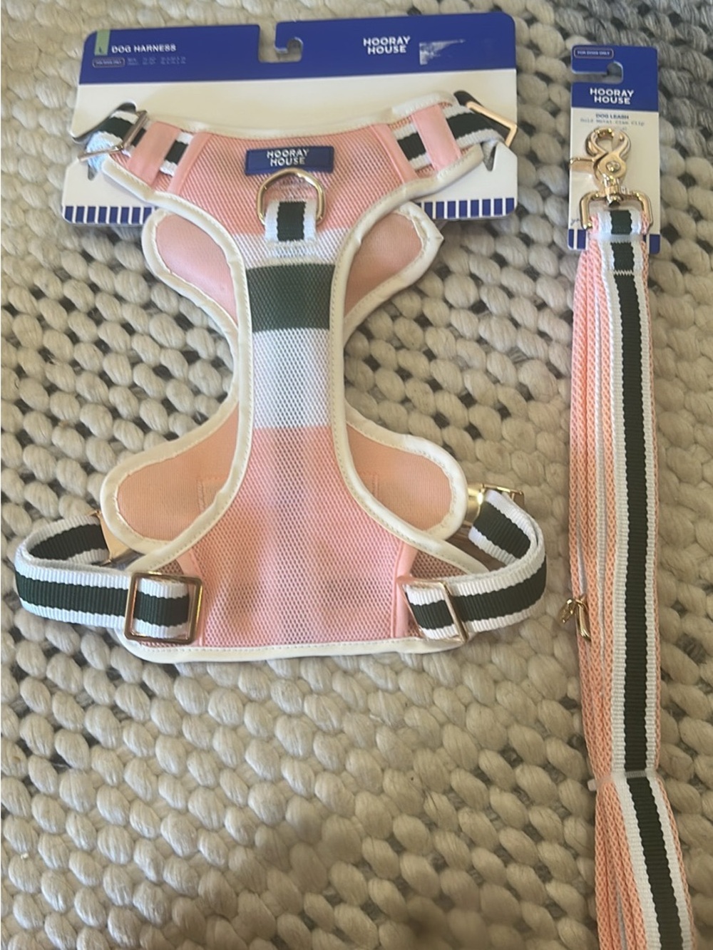 Pink & Green Stripe Dog Harness and Leash Set